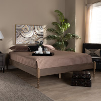 Baxton Studio MG0012-Weather Grey-Full Cielle French Bohemian Weathered Grey Oak Finished Wood Full Size Platform Bed Frame